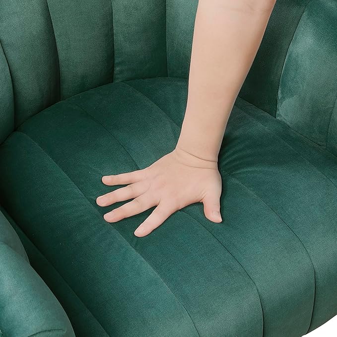 Lexicon Modern Swivel Accent Chair Velvet Fabric Upholstered Swivel Lounge Chair with Rounded Base and Channel Stitching for Living Room/Bedroom/Office Easy Assembly Dark Green