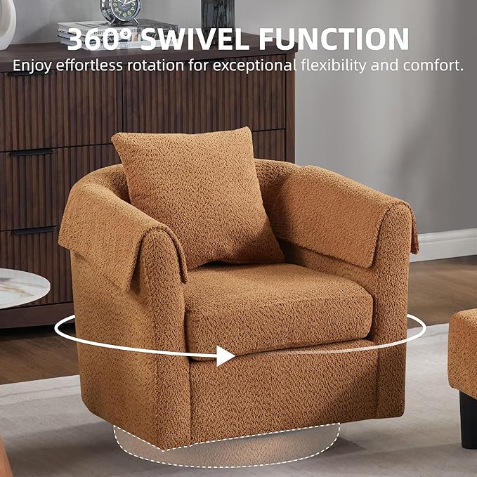 Yellow Swivel Accent Chair with Ottoman 360° Barrel Chairs with Foot Stool Comfy Reading Chair with Removable Pillow &amp 2 Armrest Covers for Living Room Small Spaces Bedroom Chenille (Yellow)
