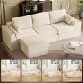 Vabches 106.6 Modular Sectional Sofa with Chaise Comfy Cloud Sectional Couch Modern L-Shape Corduroy Sofa with Deep Seat Upholstered Couches for Living Room BedroomNo Assembly Required (Beige)