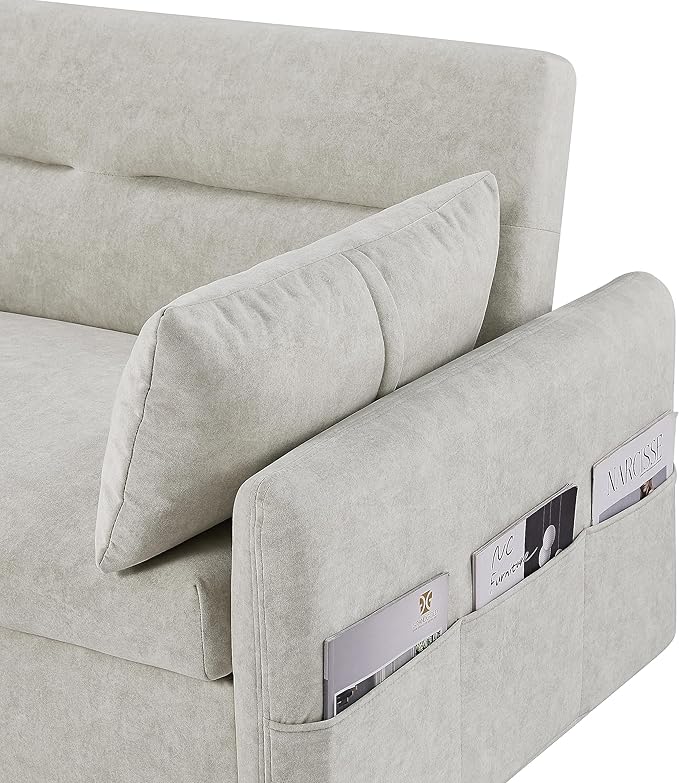 55.1 Pull Out Sofa Bed 2 Seater Loveseats Sofa Couch with Adjustable Backrest Storage Pockets 2 Soft Pillows Convertible Sleeper Sofa Bed for Living Room Bedroom Apartment Office (Beige 091)