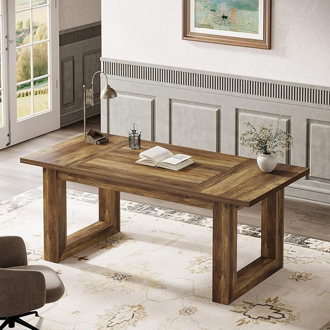 Tribesigns 63-Inch Wood Executive Desk Modern Office Desk Large Computer Table with Solid Wooden Base Work Desk for Home Office (Brown)