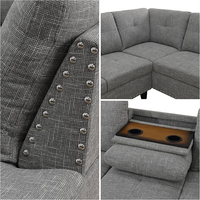 L Shaped Couches for Living Room Sectional Couch Living Room Furniture with Storage Ottoman Modular Sectional Sofa with Movable Chaise for Apartment Office Brown Grey