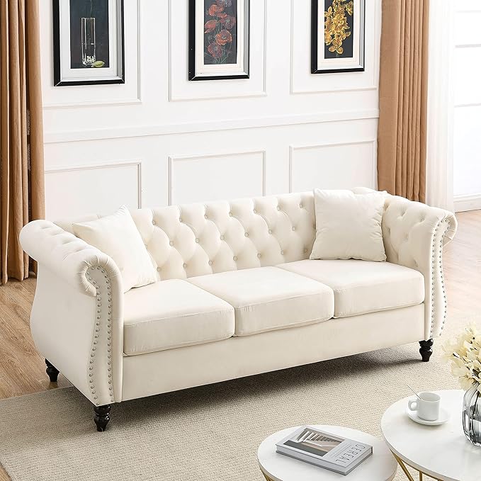 Oversized Velvet Loveseat 80 Inch Sectional CouchLuxury 3 Seater Deep Couch with NailheadUpholstered Sofa for Living Room Bedroom Apartment