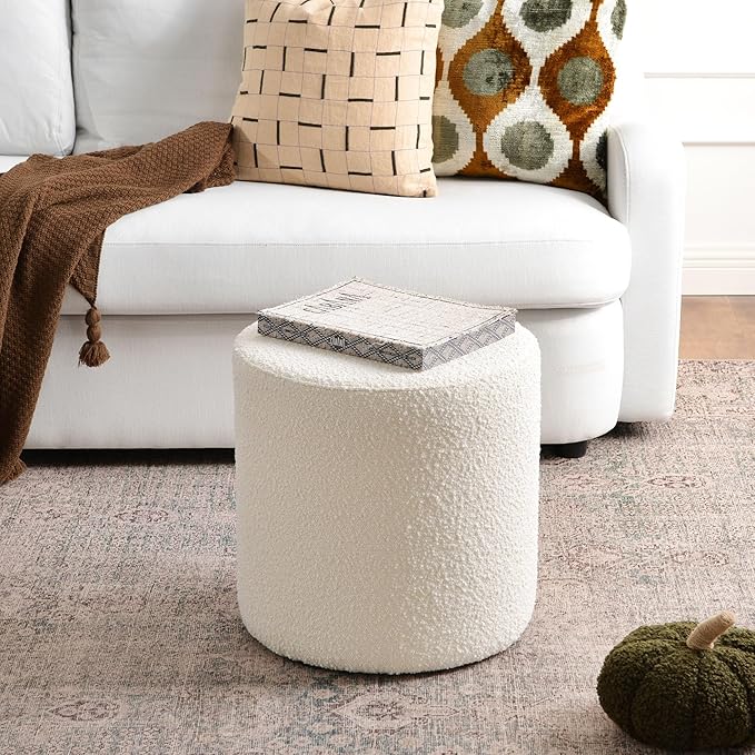 KINWELL 34 Boucle Swivel Barrel Chair with 18 Round Ottoman Set Fully Assembled Set of Sherpa Accent Chair and Footrest Modern Comfy Armchair and Footstool for Living Room and Bedroom Brown