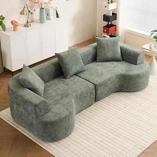 106.72” Curved Sofa Oversized Curved Couch for Living Room Corduroy Fabric Foam Couch Modern Deep Seat Couched with Pillows No Assembly Green