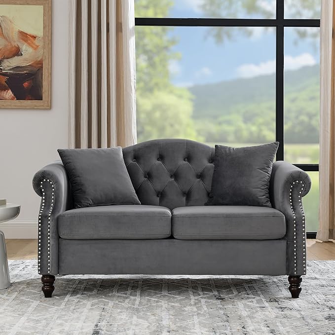 Modern Velvet Loveseat 57 Inch Sectional Couch Luxury 2 Seater Deep Couch with NailheadUpholstered Sofa for Living Room Bedroom Apartment