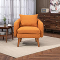 Mid Century Lounge Armchair with Boucle Fabric Solid Wood Legs and Comfortable Cushions Ideal for Bedroom and Living Room Reading and Relaxing (Orange)