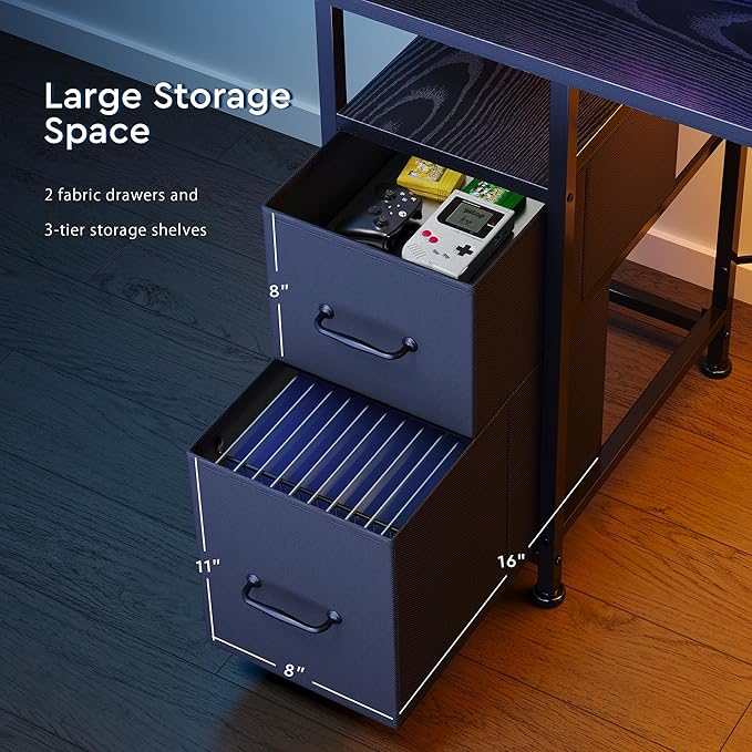 L Shaped Gaming Desk with ShelvesReversible Computer Gaming Desk with LED Lights and Charging StationHome Office Corner Desk with Monitor StandBlack