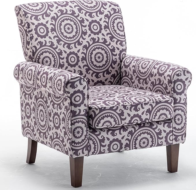 Classic Accent Armchair with Birch Wood Frame and Comfortable Rolled Armrests Arm Chairs for Living Room Bedroom and Office Decor 02 Printed Fabric