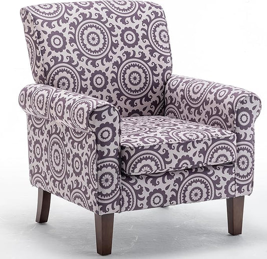Classic Accent Armchair with Birch Wood Frame and Comfortable Rolled Armrests Arm Chairs for Living Room Bedroom and Office Decor 02 Printed Fabric