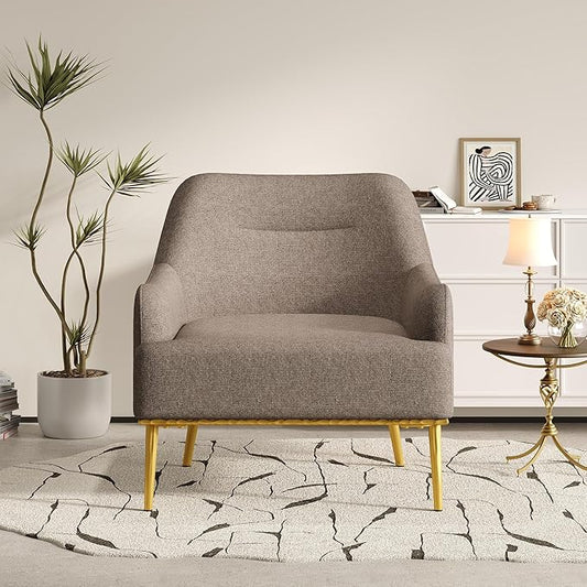Christopher Knight Home Justin Modern Accent Chair with Metal Legs Chenille Upholstered Lounge Chair Indoor Curved Backrest Armchair Soft Cushion Seating for Living Room Reading Home Brown