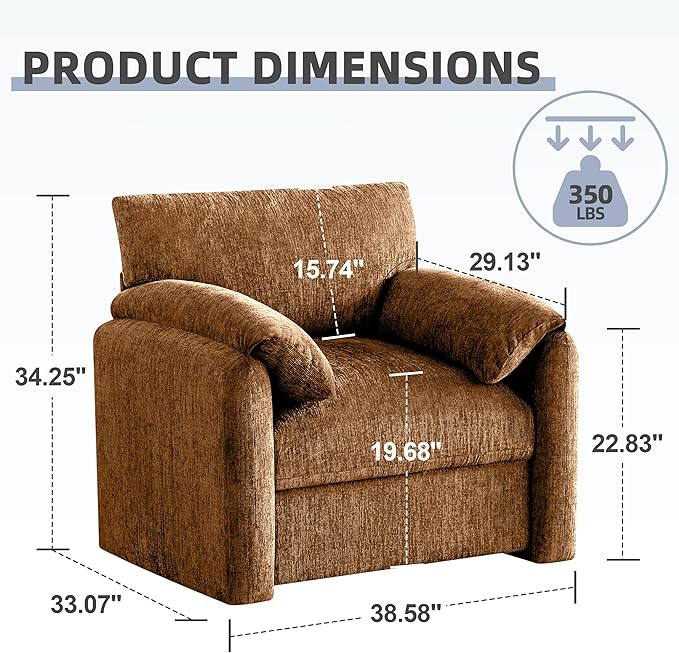Chenille Oversized Armchair 38.6' Wide Accent Chairs for Living Room &amp Bedroom Modern Lounge Chair Upholstered Mid-Century Reading Chair (Rustic Bronzing Cloth 1 Pack)