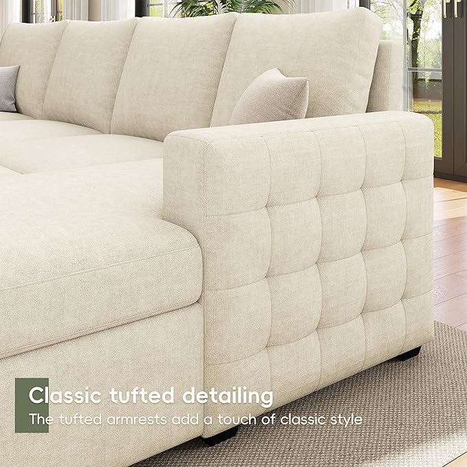 86 Sectional Sleeper Sofa Bed Sleeper Couch with Pull out Bed L Shaped Couch with Storage Modular Sectional Sofa Sectional Couches for Living Room&ampApartment Convertible Sofas Beige Couches
