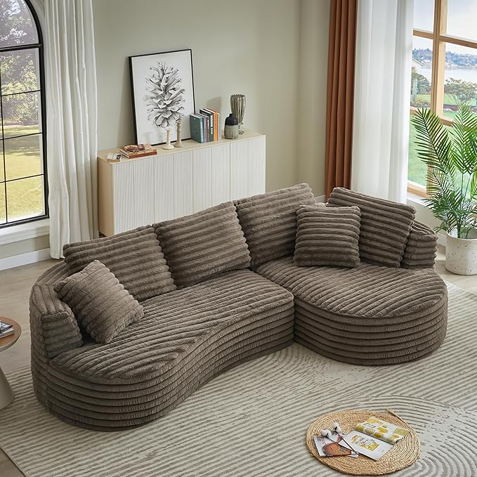 121 Oversized Curved Couch Boneless Couches Sofa with Chaise Deep Seat L-Shape Sectional Sofa for Living Room No Assembly Required (Dark Brown Right Facing Chaise)