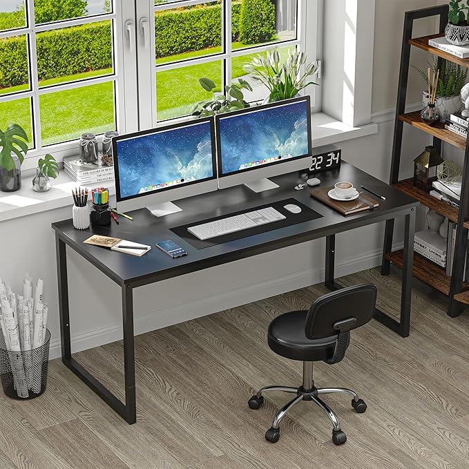 LEMY Computer Desk Sturdy Office Table Modern Simple Style Workstation Desks for Writing Home Office Black 55 Inch