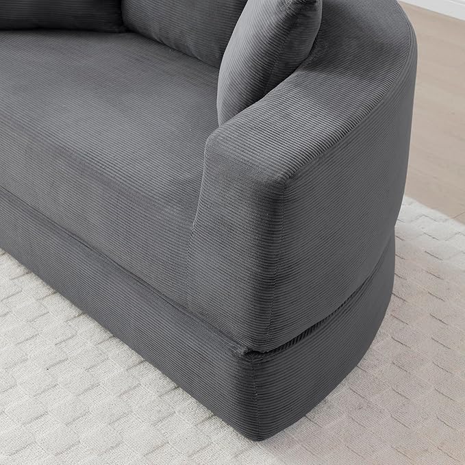 KEIKI 67 Corduroy Convertible Circular Floor Sofa BedMulti-Functional Adjustable Futon Couch for Living Room Bedroom OfficeNo Assembly