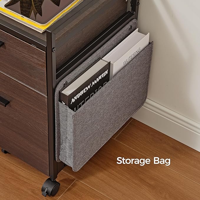 EUREKA ERGONOMIC 2-Drawer Mobile File Cabinet with Wheels Solid Wood Rolling Storage Cabinet for Home Office Space-Saving Under Desk Organization with Printer Stand Black