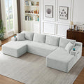 KIVENJAJA 133.5 Oversized U Shaped Sectional Cloud Couch Corduroy Modular Sectional Sofa with Cup Holders &amp Side Pockets Modern Deep Seat Boneless Couches for Living Room Apartment Light Grey