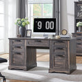 RedLemon 60 Executive Desk Farmhouse Home Office Desk with Drawers Charging Station Keyboard Tray File Drawer Storage Cabinet Wood Rustic Computer Writing Desk (Dark Rustic Oak)