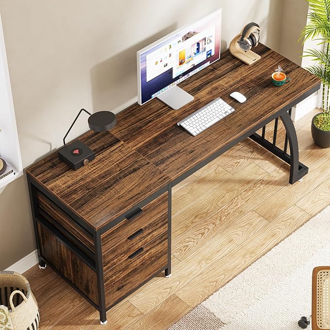 Tribesigns Computer Desk with 3 Drawers 59-Inch PC Desk with Reversible Drawers Industrial Study Writing Table Workstation with File Storage for Home Office Rustic Brown