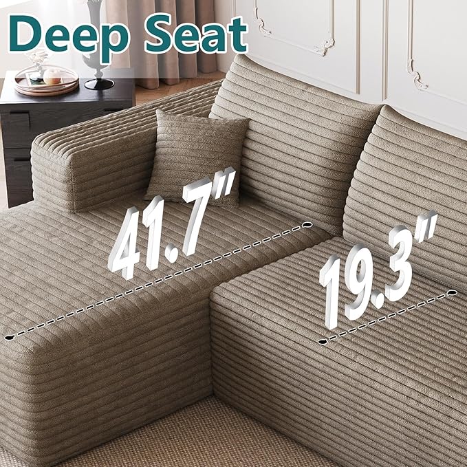 95 Cloud Sectional Sofa Boneless Couch for Living Room Modular Sectional Sofa with Deep Seat Fluffy Comfy Corduroy Couch with L-Shaped Chaise No Assembly Required (Camel Left Facing)