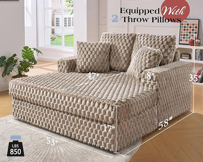 VanAcc Upholstered Sofa Bed Chaise Lounge Indoor with Armrests and Throw Pillows Plush Chair Bed for Living Room Sleeper Chair(Brown)