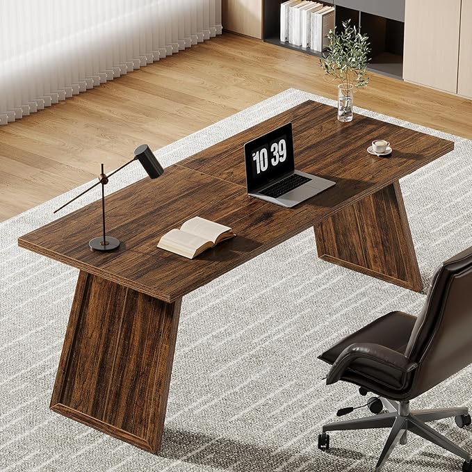 Tribesigns 70.87-Inch Executive Desk Large Office Computer Desk with Slanted Legs Modern Simple Study Writing Table Workstation for Home Office Rustic Brown