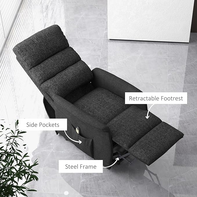 HOMCOM Power Lift Recliner Chair for Elderly Easy Assembly Fabric Lift Chair for Adults Recliner Sofa with Remote Control Side Pockets for Living Room Black