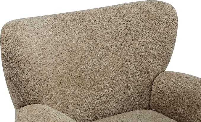 Christopher Knight Home Lindy Wingback Accent Chair Upholstered Armchair with Rounded Wooden Legs Curved Backrest Single Sofa Soft Cushion Seating Comfy Lounge Chair for Living Room Light Brown