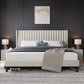 Yaheetech King Bed Frame Upholstered Platform Bed with Fabric Headboard Wing Edge Design/Non-Slip and Noise-Free/Wooden Slats Support/No Box Spring Needed/Easy Assembly Beige King Bed