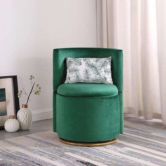 360° Swivel Accent Chair with Storage Function Velvet Curved Chair with Gold Metal Base for Living Room Nursery Bedroom [Video]
