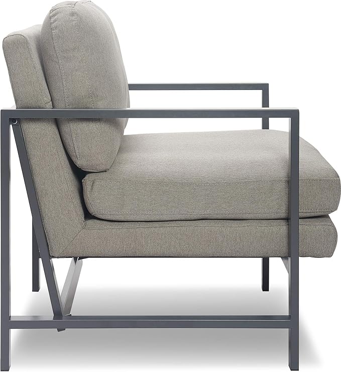 Tommy Hilfiger Russell AccentChair Medium-Soft Pillow Back Mid-Century Modern &amp Industrial Armchair Comfortable LoungeChair for Living Room Bedroom or Office Black Square Metal Frame in Gray