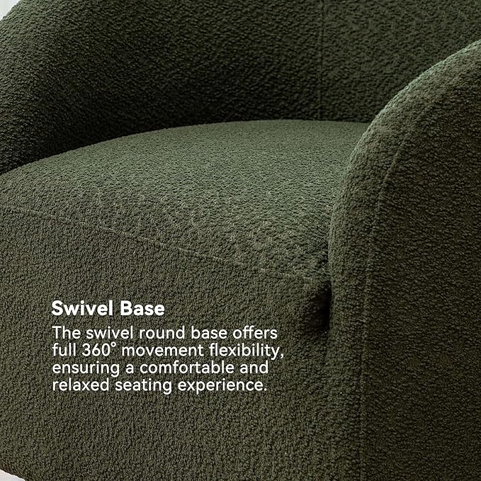 KINWELL 32 Wide Modern Boucle Swivel Barrel Chair No Assembly Round Upholstered Swivel Accent Armchair for Living Room Bedroom Office (Green)