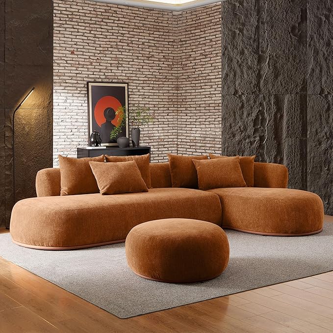 kevinplus 134.63'' Large Sectional Curved Sofa Couch with Chaise Lounge &amp Ottoman for Living Room Oversize L-Shape Modern Sectional Sofa Couch Wood Structure &amp Easy Assembly (Right-Facing O