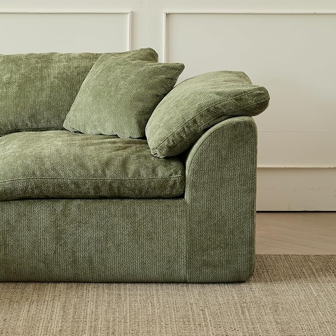 109 Modern Cloud Couches for Living Room Deep Seat Convertible L-Shape Boneless Couch with Ottoman Oversized Comfy 3-Seater Couch Chenille Fabric Compressed Sofa Modular Sectional Sofa (Green)