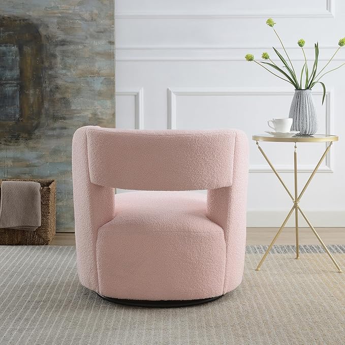 Swivel Barrel Chair with Soft Teddy Fabric Comfy Round Accent Chair for Living Room.Upholstered Performance Fabric for Living Room Bedroom Reading Waitingroom1 PCTeddy Light Pink