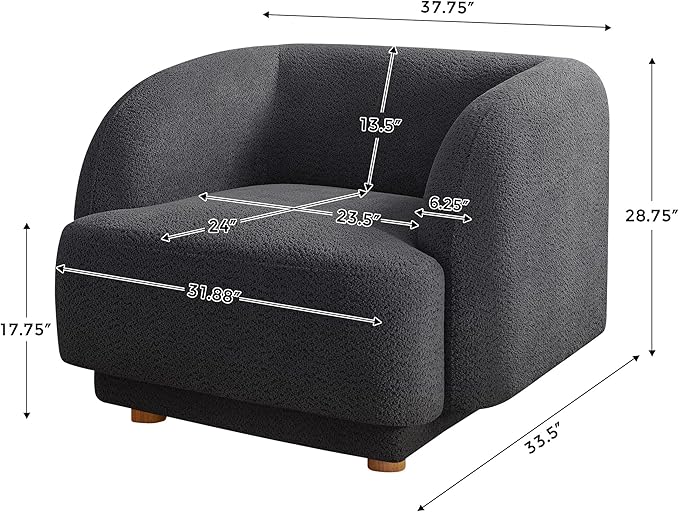 VANOMi Oversized Living Room Chair Modern Comfy Accent Barrel Chairs Single Sofa Chair with Wood Legs Upholstered Armchair for Bedroom Office Waiting Room (Dark Gray)