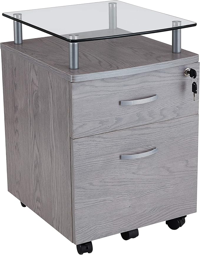 2 Drawer Small File Cabinet with Lock Under Desk Locking Storage Drawers Organizer for Home Filing CabinetsOffice FurnitureGray