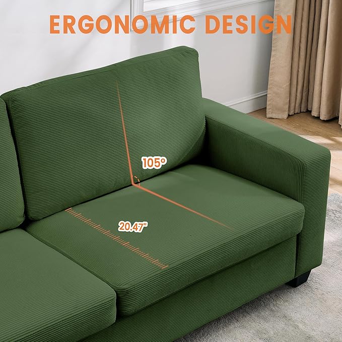 Garvee Modern Loveseat Sofa for Living Room 83 Comfy Corduroy Couches Removable Cover Cloud Couch with Deep Seat Sofa Solids Wood Frame Easy Assembly for Apartment Small Spaces Green