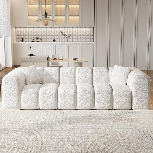 96 Modular Sectional SofaModern Boneless Cloud Couch with Deep SeatUpholstered 4-Seater Sofa Chenille Boucle Couches for Living Room Wide Seat Cozy Loveseat with Armrest (White 96-INCH)