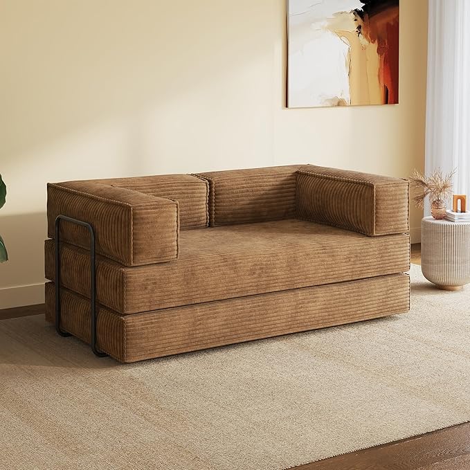 WLIVE 71'' Futon Sofa Bed Convertible Sleeper Sofa Folding Pull Out Couch Boneless Mattress with Fixed Frame Corduroy Brown