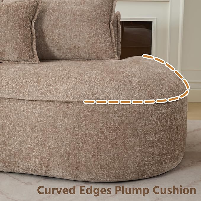 Modern Luxurious Oversized Boneless Couches Sectional Curved Sofa with 6 Pillows L-Shape Boneless Couch with Deep Seat High-Density Memory Foam No Assembly Required Chenille (Brown)