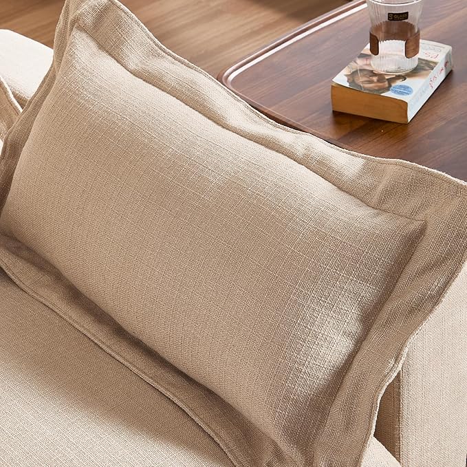 Modern Couch Modular Sectional Sofa 126 L-Shape Cloud Couch with Ottoman for Living Room Bedroom Reading Study Waitting Room Linen Fabric-Khaki