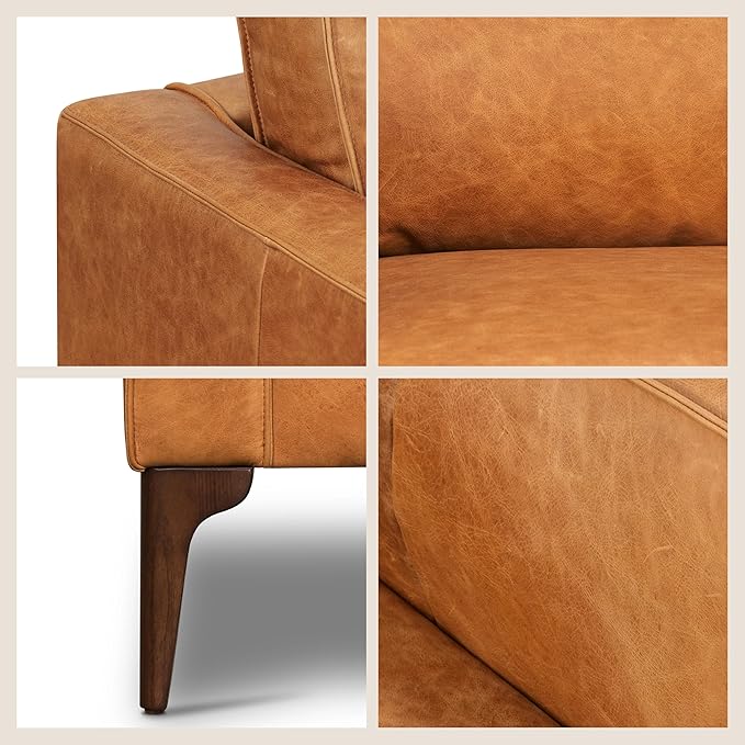 Poly &amp BARK Mateo Leather Lounge Chair – Cognac Tan Full-Grain Leather Upholstery – Modern Upholstered Accent Chair for Living Room or Bedroom – Indoor Lounge Seating with Timeless Comfort