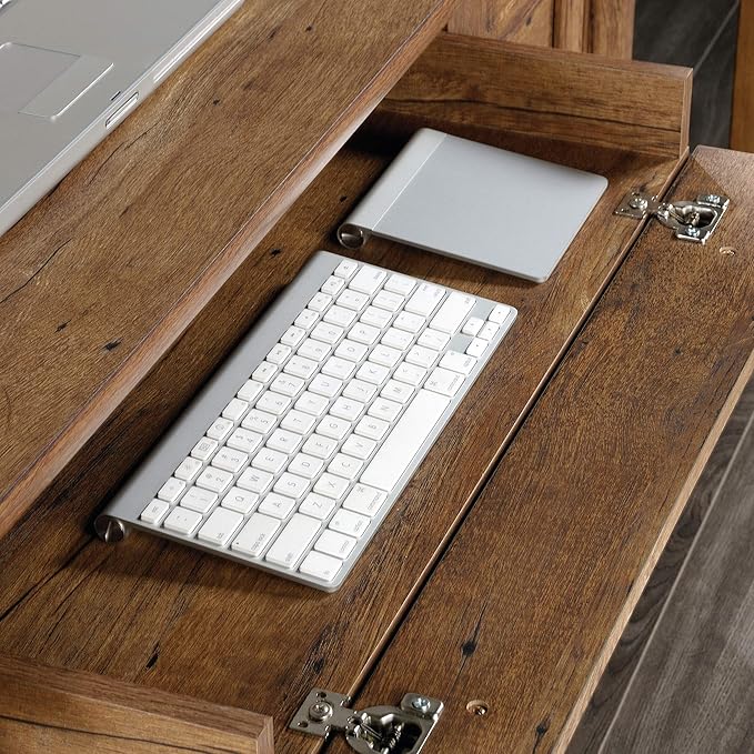 Sauder Palladia Computer Desk with Drawers Home Office Desk with File Cabinet Storage Drawer Cable Management Keyboard Tray in Vintage Oak finish