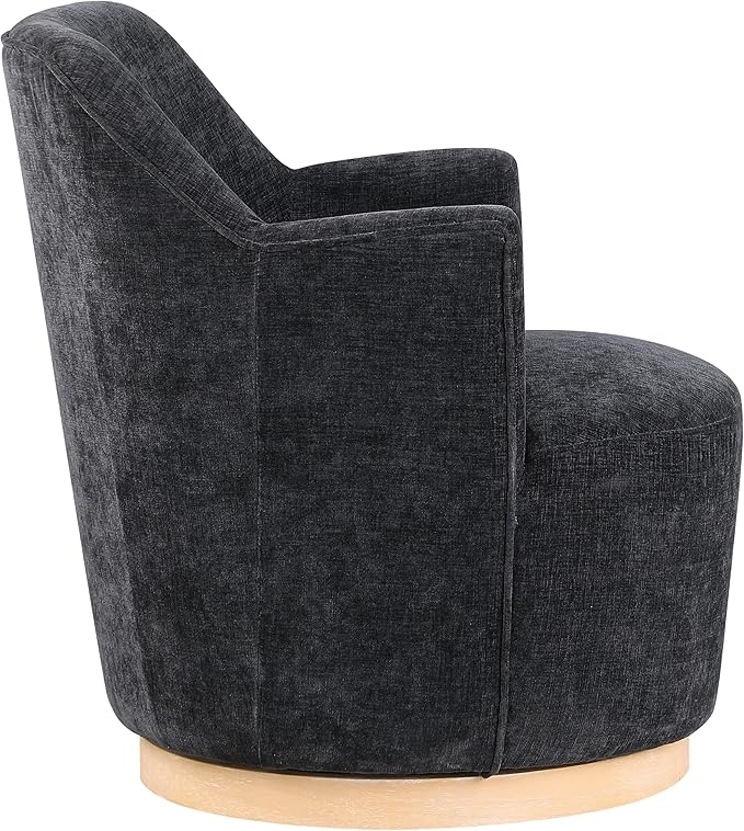 Meridian Furniture 449Black Clarita Collection Modern | Contemporary Swivel Accent Chair with Soft Black Chenille Fabric Natural Wood Finish Base 26.5 W x 30.5 D x 31 H Black