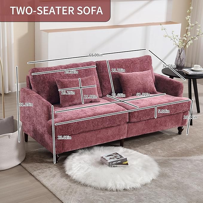 Sofa68” Comfy Sofa Couch with Extra Deep Seats Chenille Loveseat Comfy Small couches for Small Spaces Apartment Lounge2-Seat Upholstered