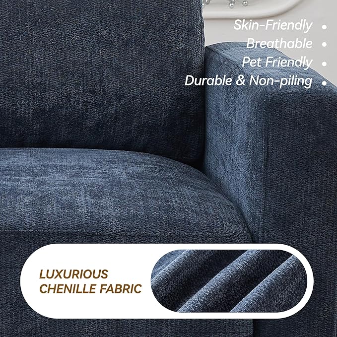 110.6 L Shaped Modular Sectional Sofa Modern Chenille Comfy Couch with Thickened Seat Cushions Easy Assembly Upholstered 4 Seater Couch with Movable Ottoman for Living Room Blue