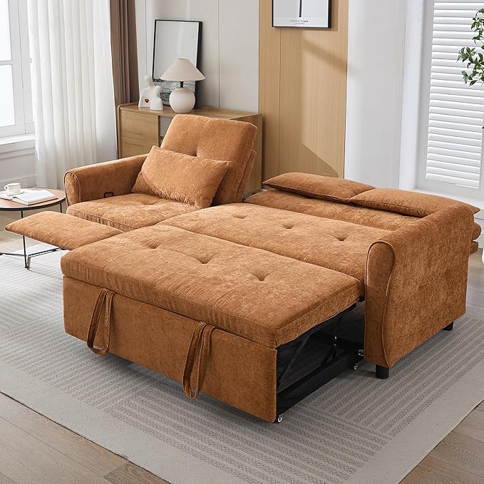 ERYE L-Shaped Reversible Recliner Sectional Sofa Chenille Upholstered Pull Out Convertible Sofabed with Pull Out Sleeper Couch Bed and Recliner Chaise Lounge and USB-C Ports