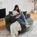 360° Oversized Swivel Chair Modern Circle Round Lounge Chair with Deep Seat Comfy Back Cushion &amp 2 Throw Pillows for Living Room Bedroom Office Dark Green Chenille